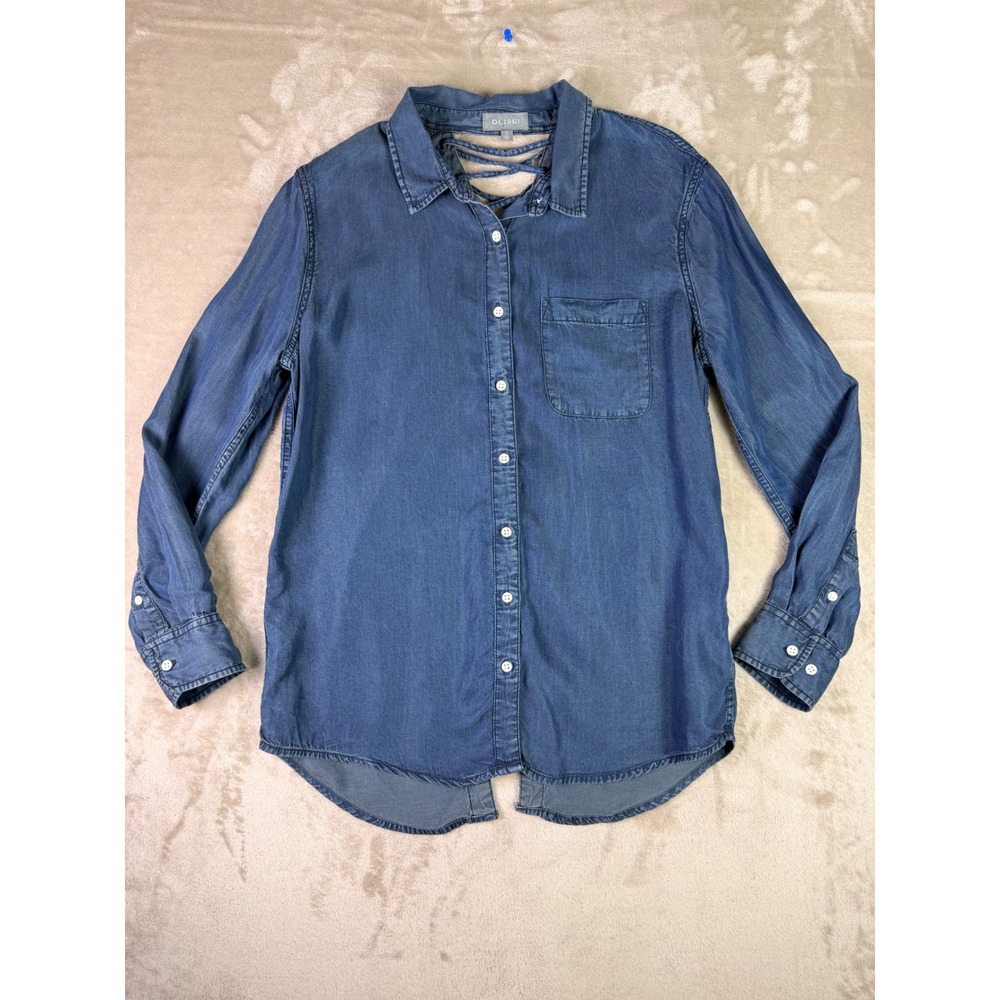 DL1961 Womens Size Small Medium Wash Denim Lace Up Corset Back Button Down Shirt